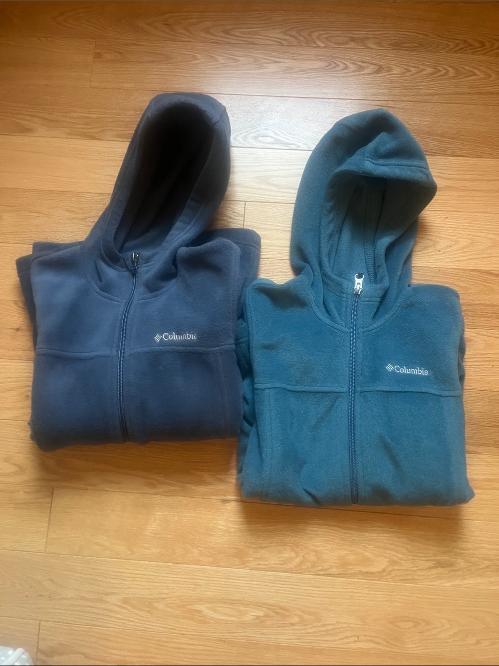 Columbia Kids' Hooded Fleece Jackets - Teal & Navy, sz 10/12. Unisex.